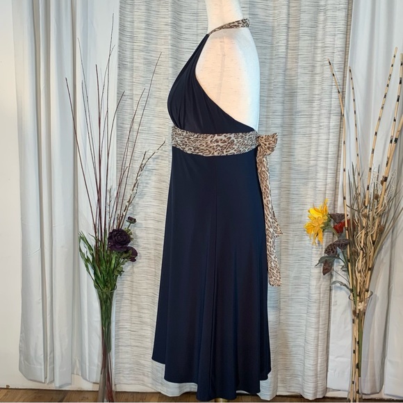 Phoebe Couture black and leopard print halter top A-line dress. - Picture 6 of 16